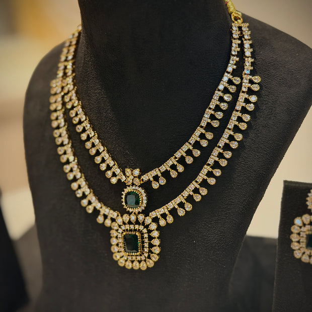 Double-Layer AD Stone Necklace Set