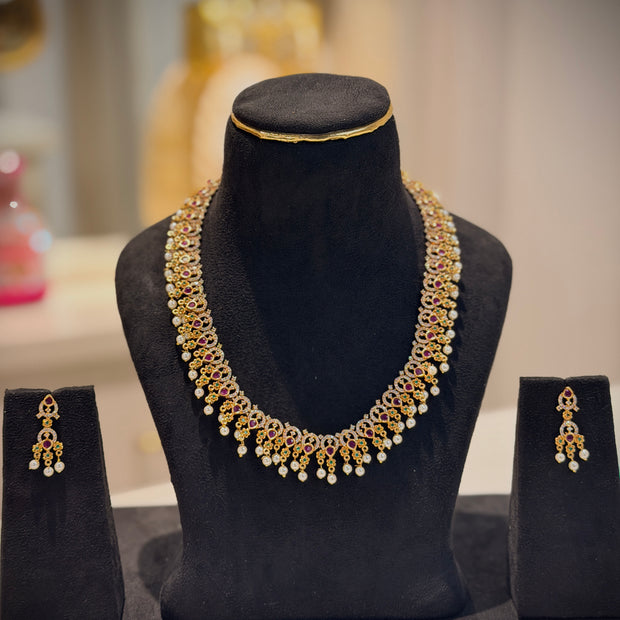 Ruby Pearl Floral Necklace Set