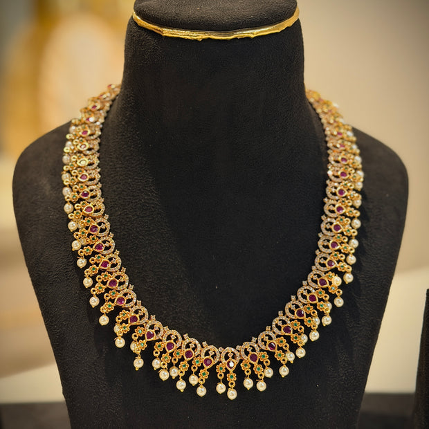 Ruby Pearl Floral Necklace Set