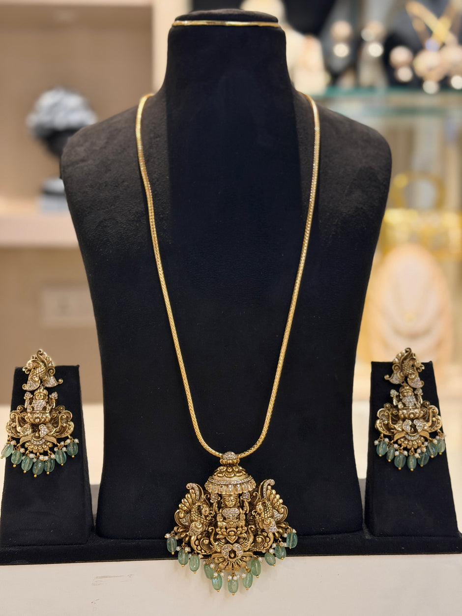 Lakshmi Temple Pendant Long Chain Set