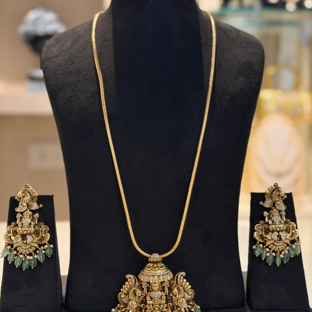 Lakshmi Temple Pendant Long Chain Set