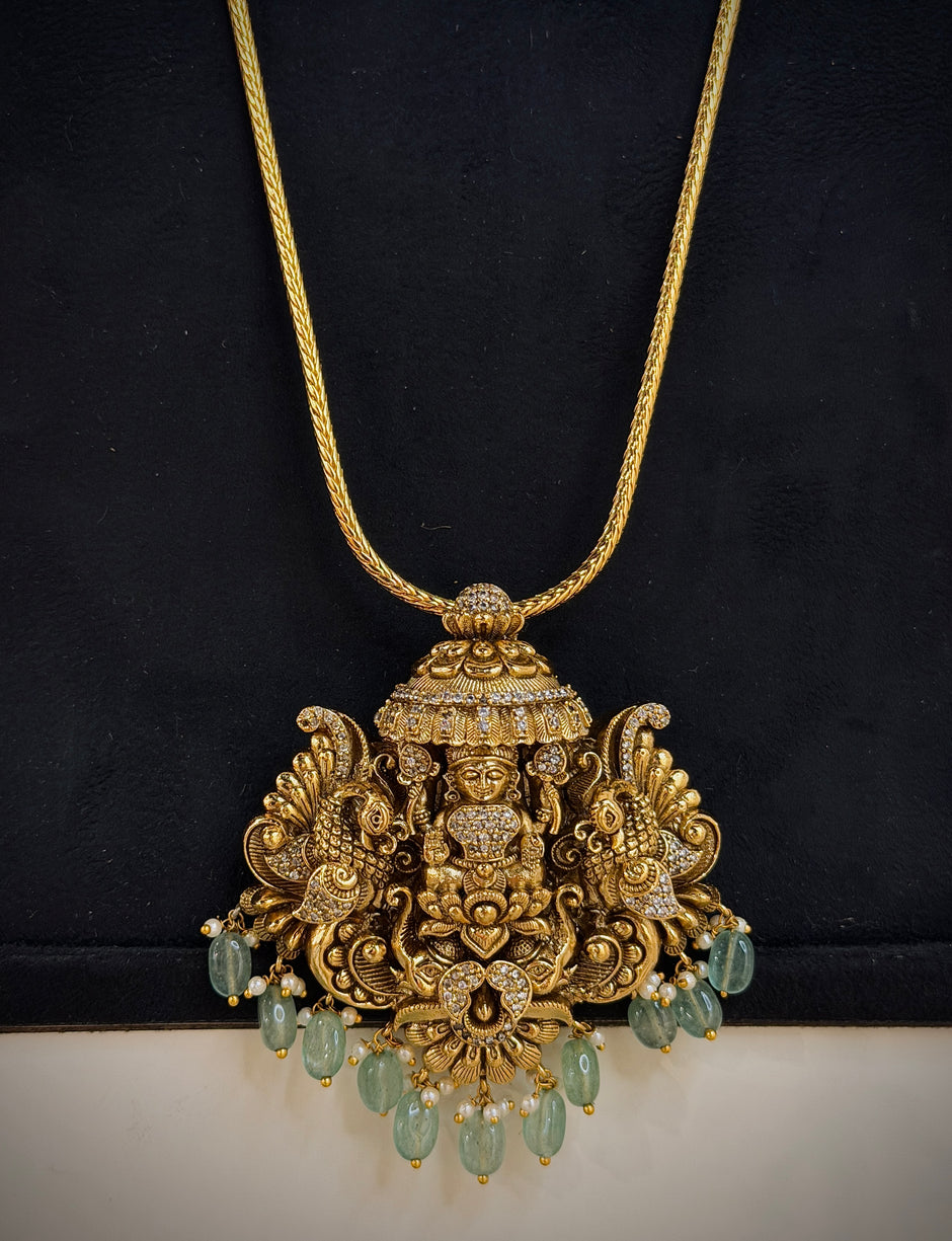 Lakshmi Temple Pendant Long Chain Set