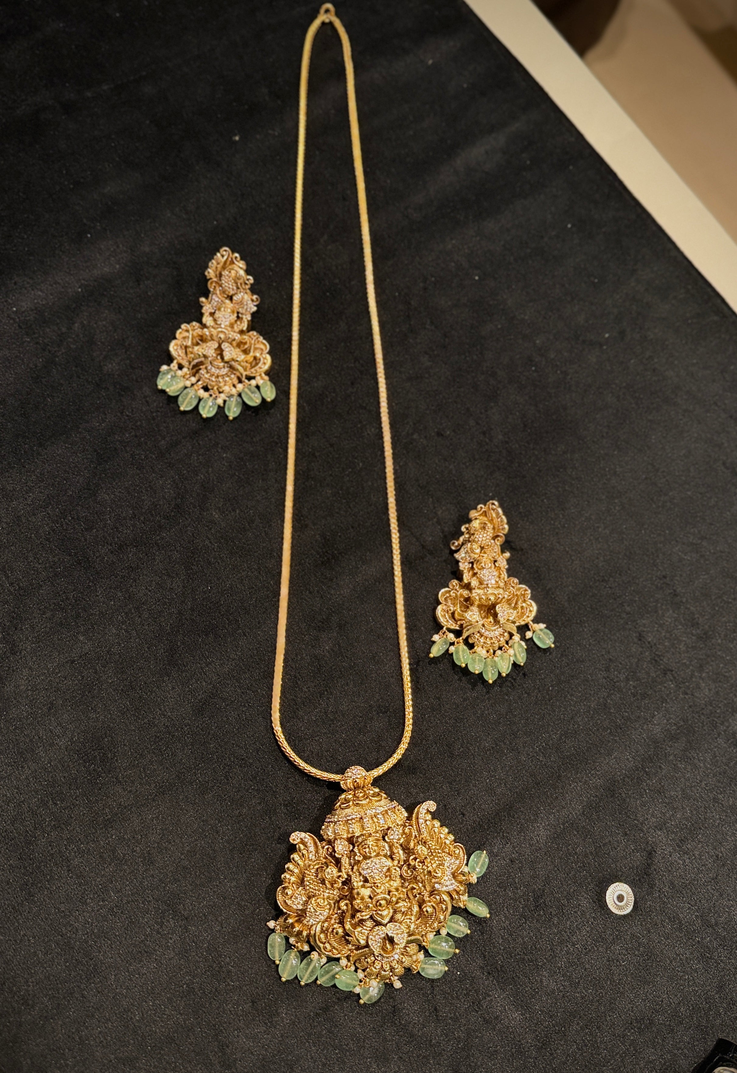 Lakshmi Temple Pendant Long Chain Set