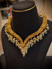 Carved with Bead & Jade Drops Hasli Necklace Set