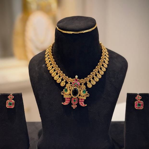 Jadau Kasu Yali Motif Choker Necklace Set
