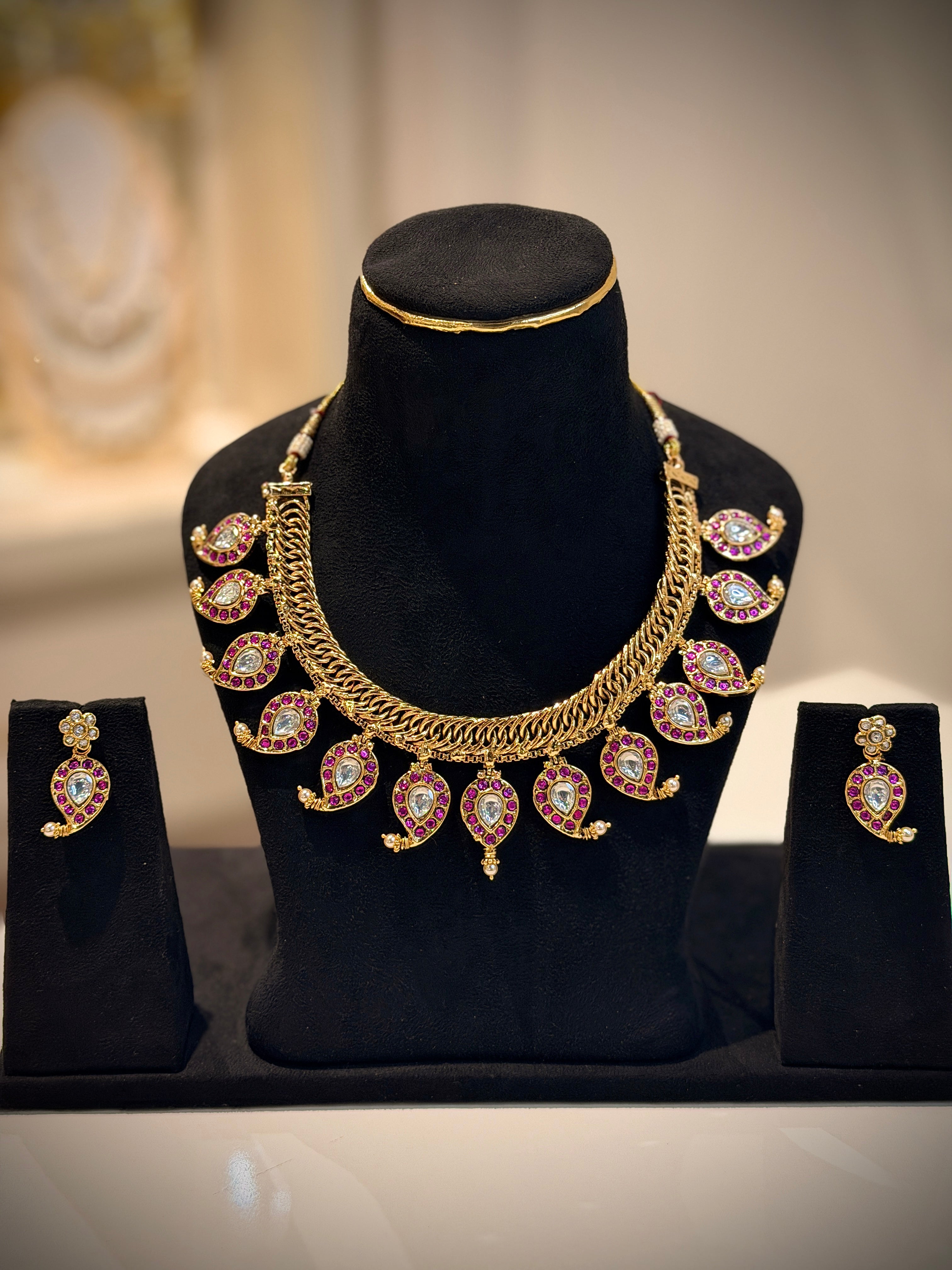 2 in 1 Reversible Jadau Mango Mala Necklace Set