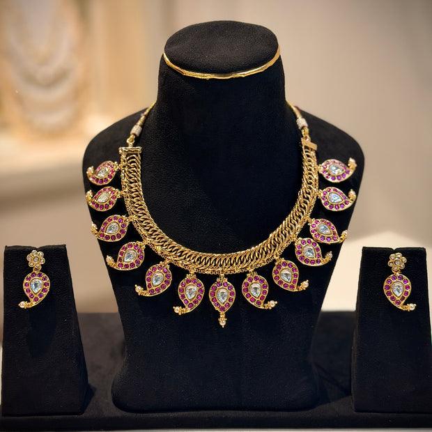2 in 1 Reversible Jadau Mango Mala Necklace Set