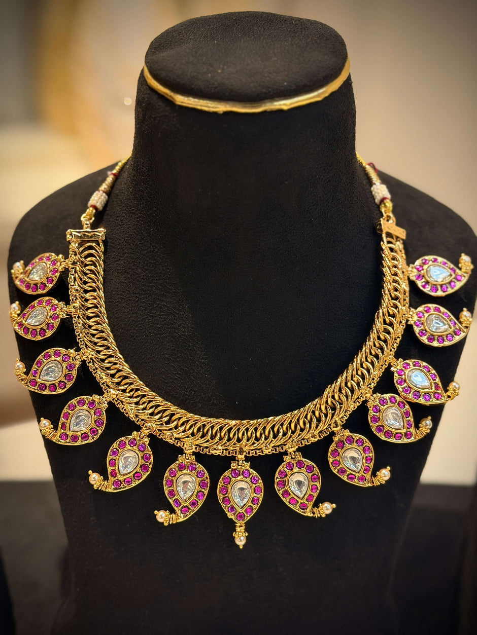 2 in 1 Reversible Jadau Mango Mala Necklace Set