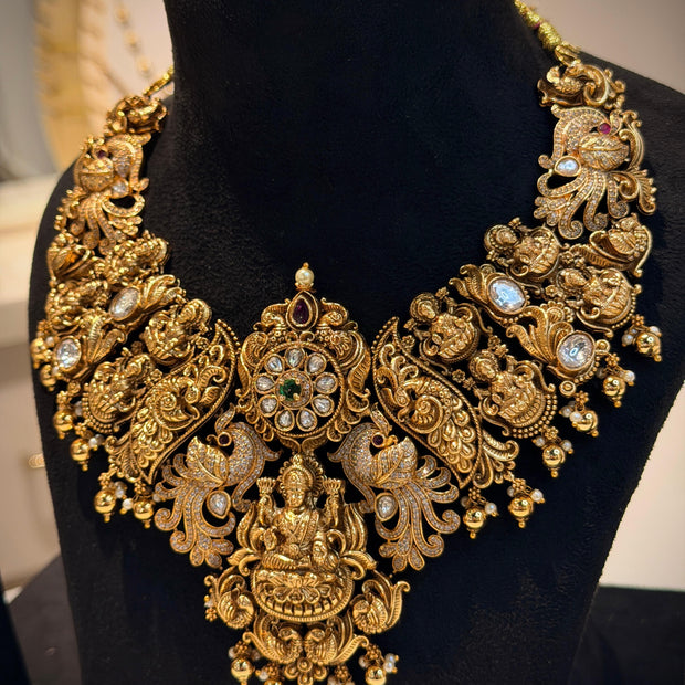Elegant Peacock & Lakshmi Motif Necklace Set