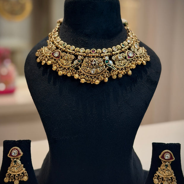 Rajwadi Parrot Motif Choker Necklace Set