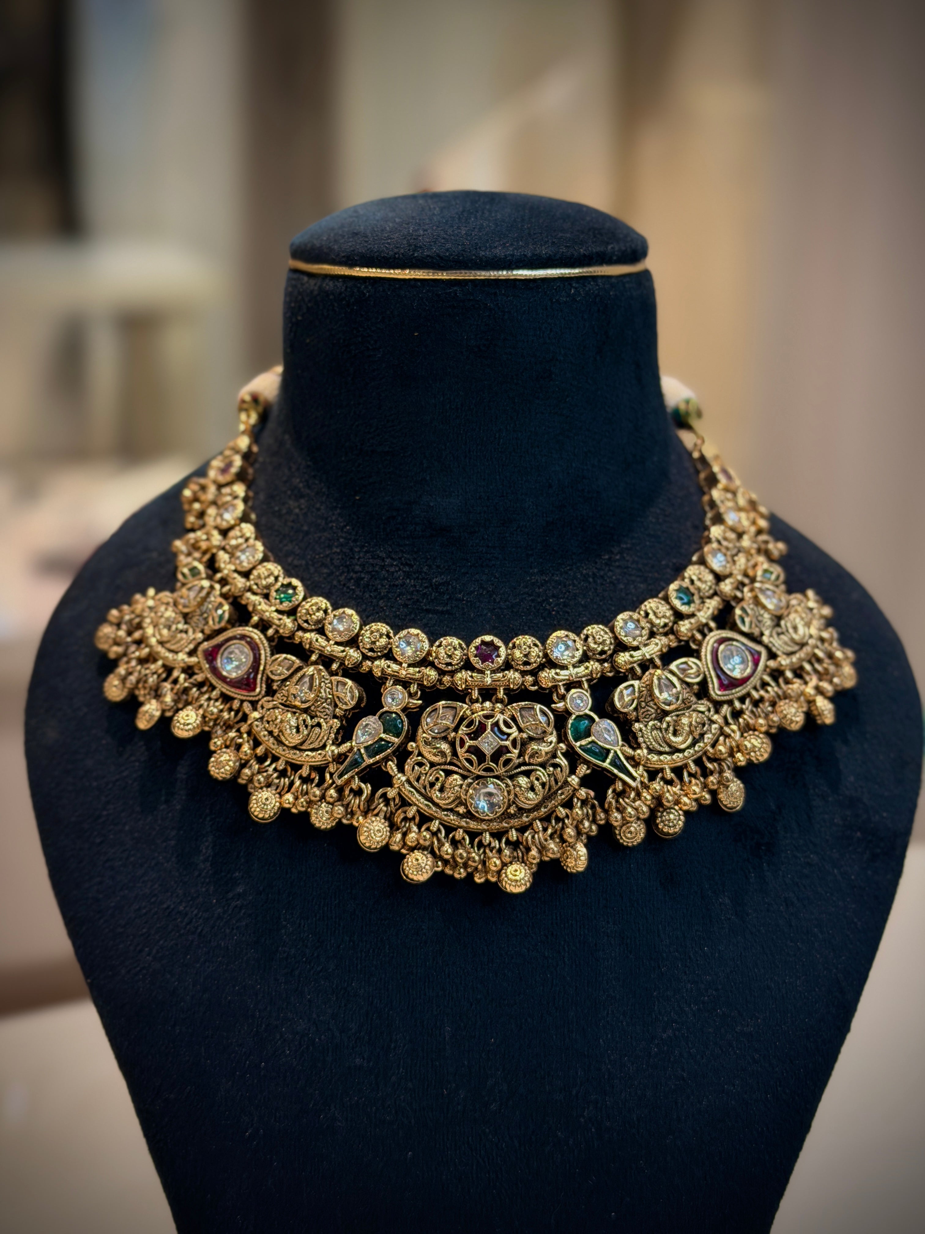 Rajwadi Parrot Motif Choker Necklace Set