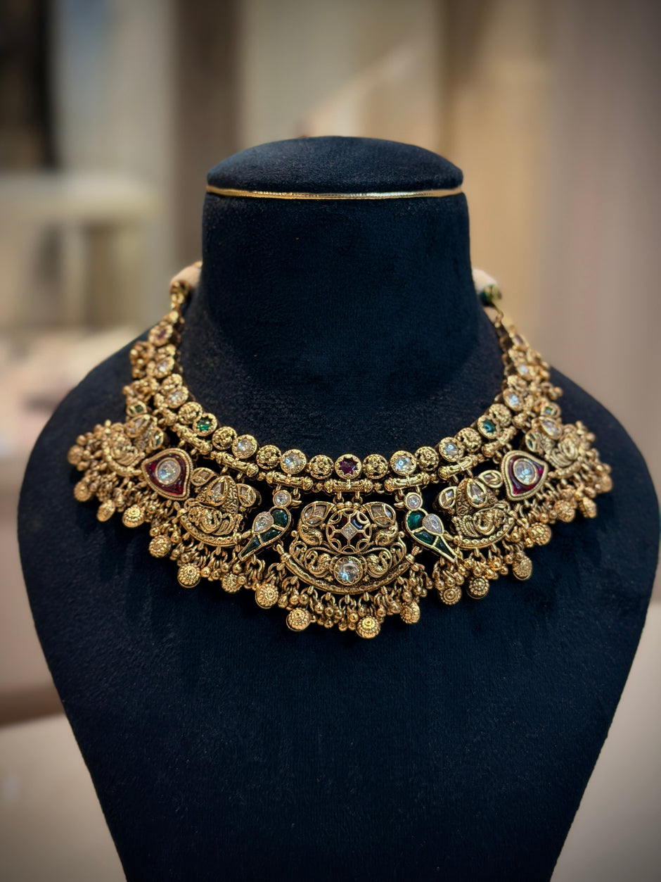 Rajwadi Parrot Motif Choker Necklace Set