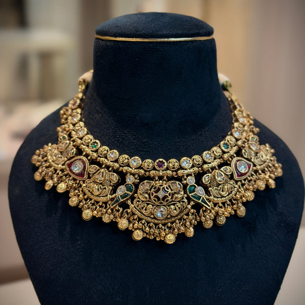 Rajwadi Parrot Motif Choker Necklace Set