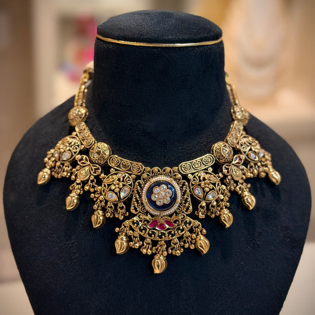 Royal Blue Rajwadi Choker Necklace Set