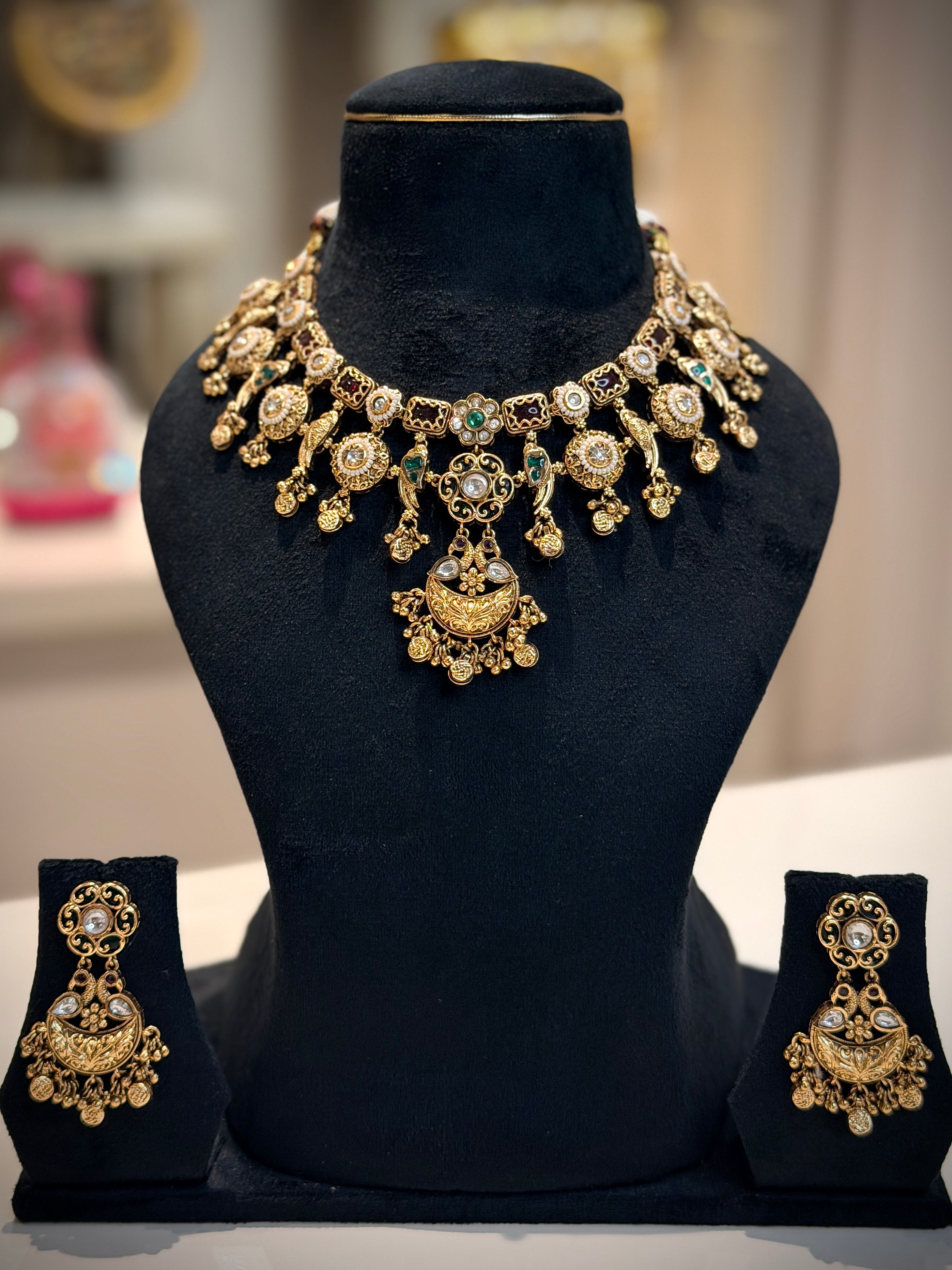 Heritage Parrot Chandbali Charm Choker Necklace Set