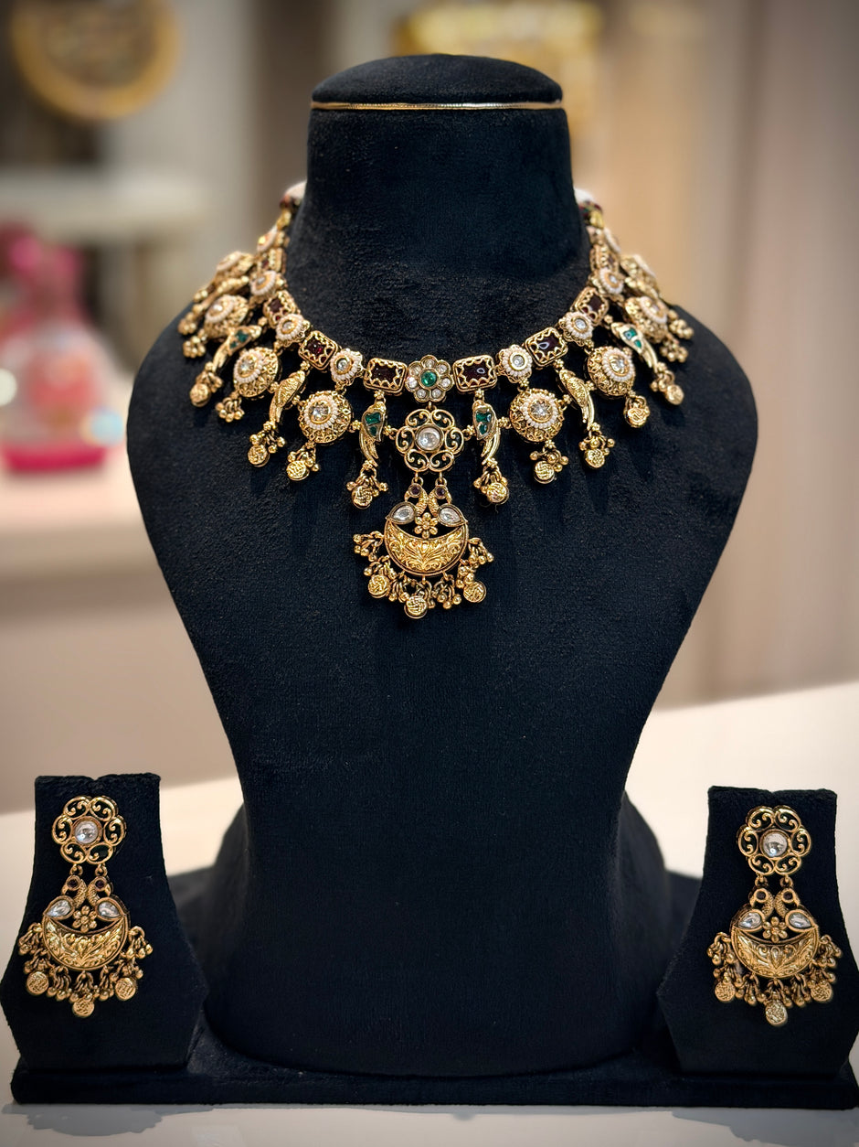 Heritage Parrot Chandbali Charm Choker Necklace Set