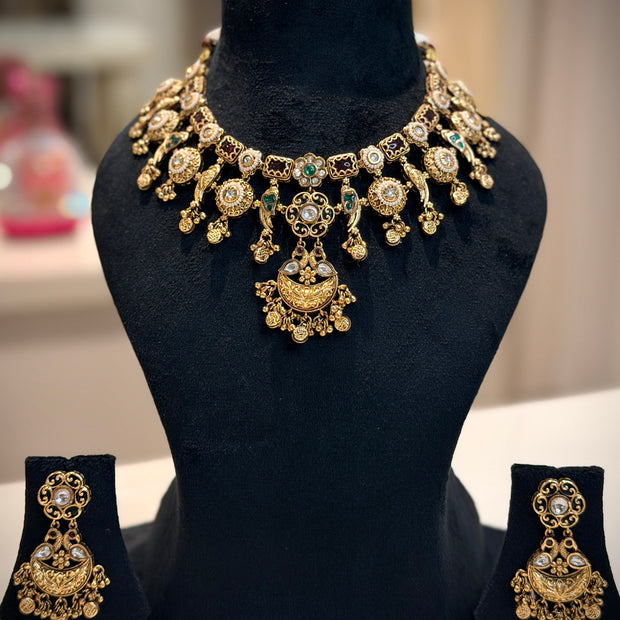 Heritage Parrot Chandbali Charm Choker Necklace Set
