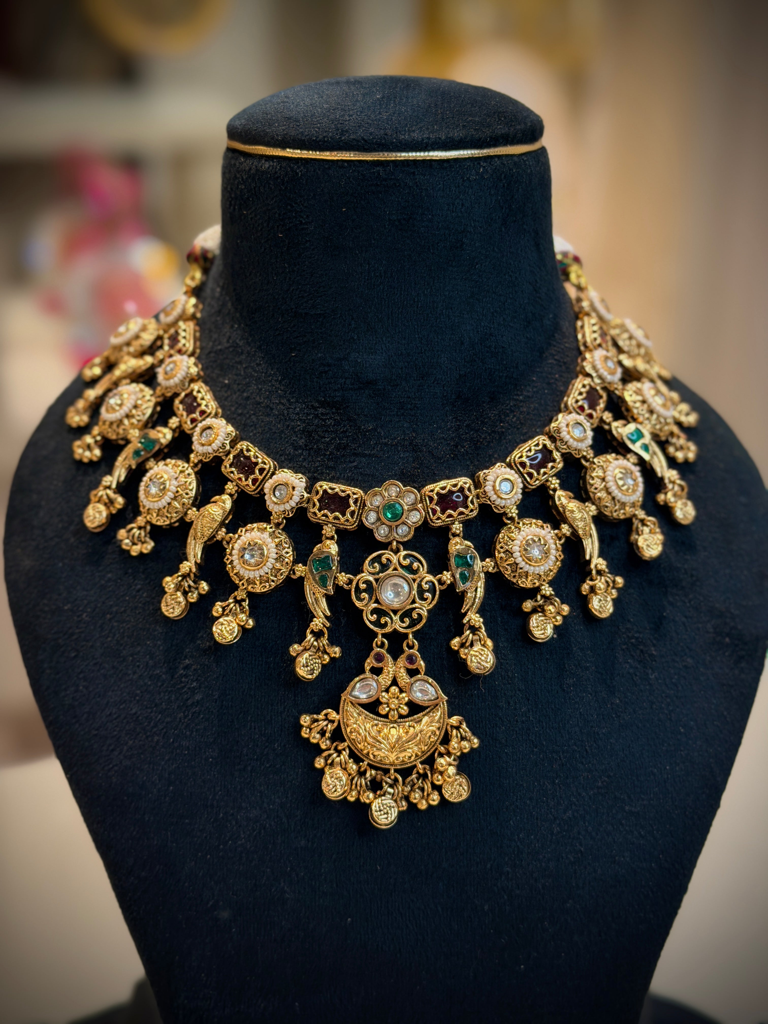 Heritage Parrot Chandbali Charm Choker Necklace Set