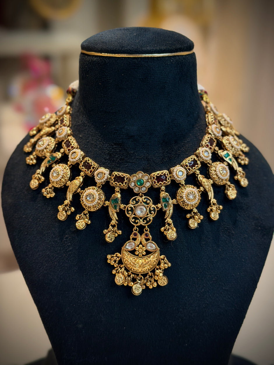 Heritage Parrot Chandbali Charm Choker Necklace Set