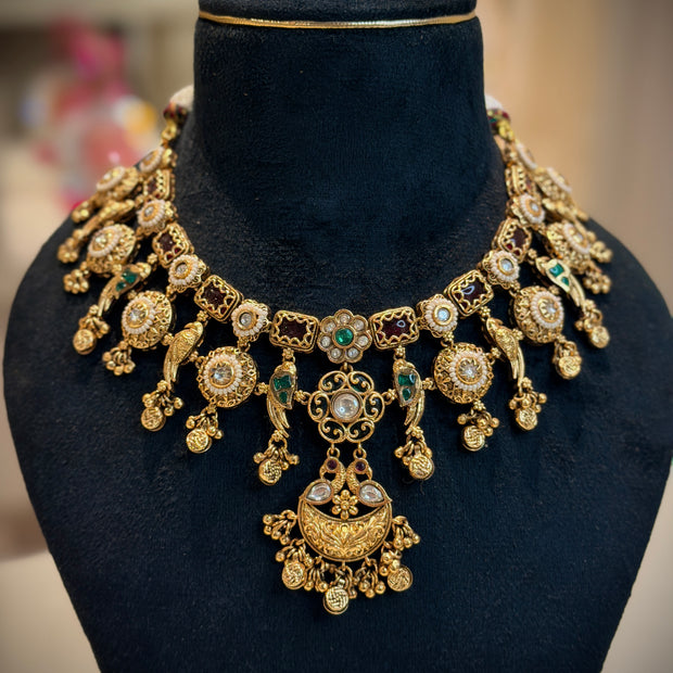 Heritage Parrot Chandbali Charm Choker Necklace Set
