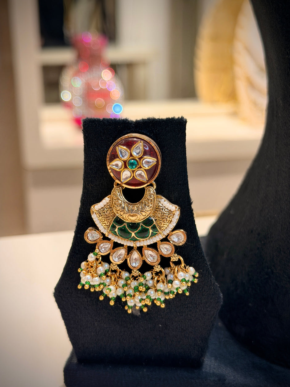 Rajwadi Kundan Meenakari Long Necklace Set