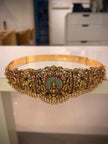 Gold Lakshmi Peacock Ruby Green Stone Waist Belt Vaddanam
