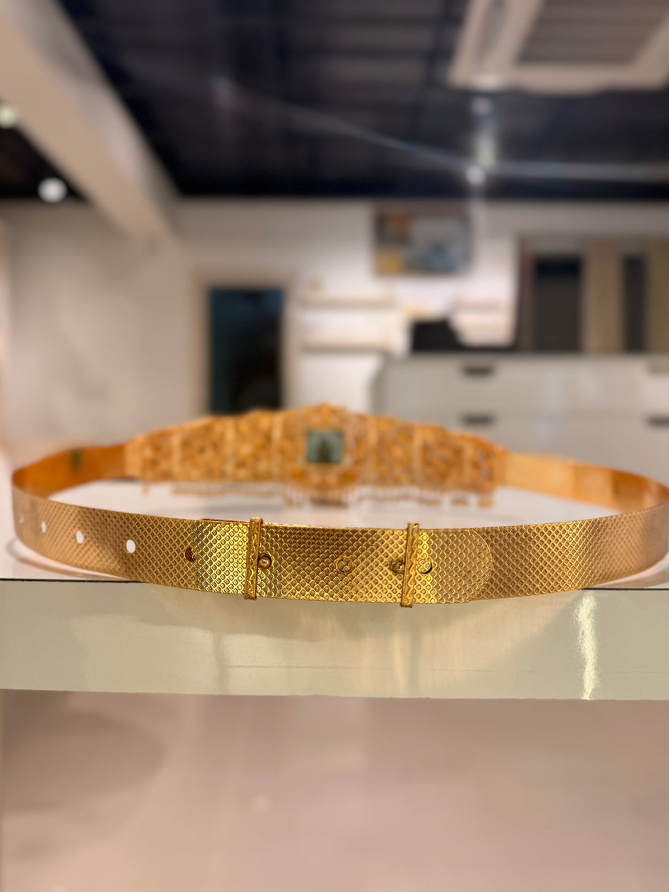 Gold Lakshmi Peacock Ruby Green Stone Waist Belt Vaddanam