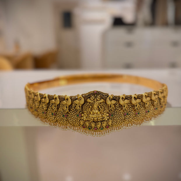 Antique Gold Lakshmi Peacock Temple Bridal Waist Belt Vaddanam