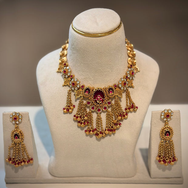 Rajwadi Tassel Designer Choker Necklace Set