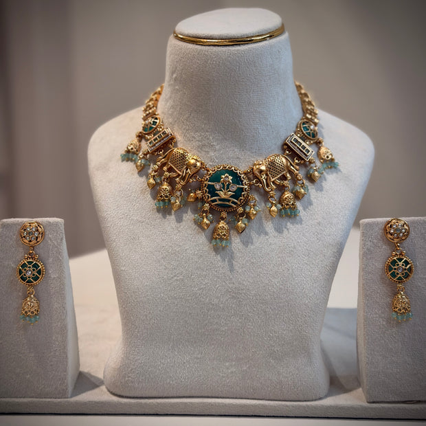 Rajwadi Elephant Motif Choker Necklace Set