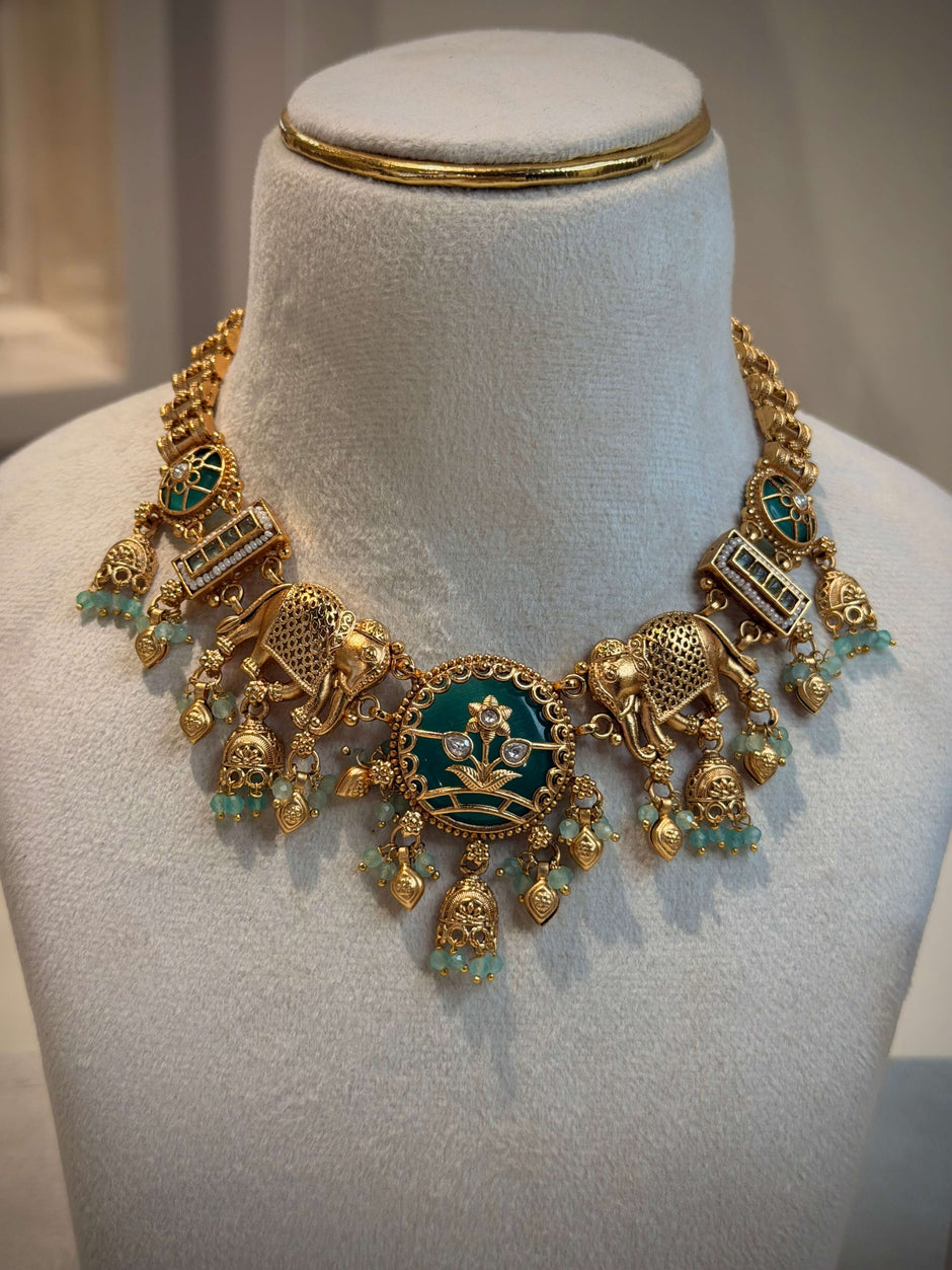 Rajwadi Elephant Motif Choker Necklace Set