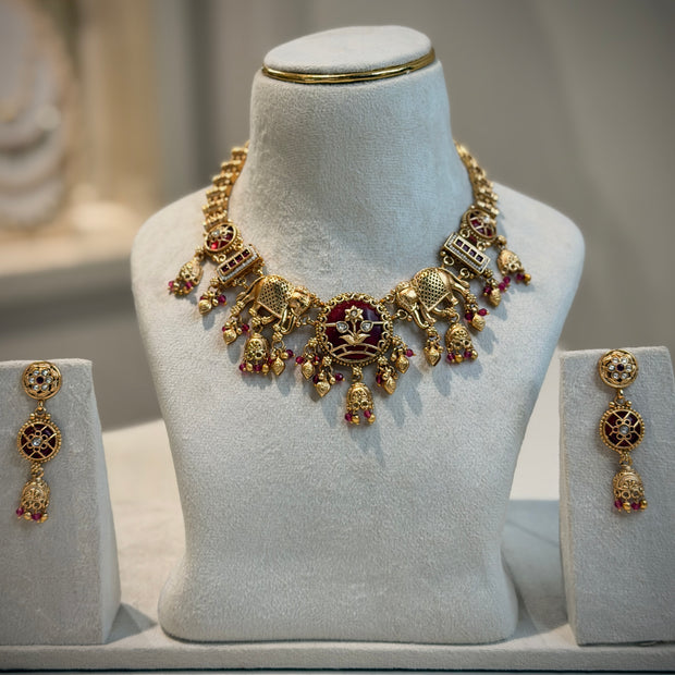 Rajwadi Elephant Motif Choker Necklace Set
