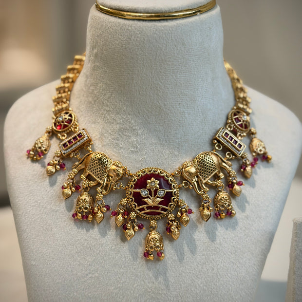 Rajwadi Elephant Motif Choker Necklace Set