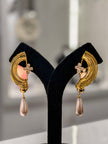 Gold Arc Pearl Drop Dangler Earrings Set