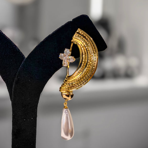 Gold Arc Pearl Drop Dangler Earrings Set