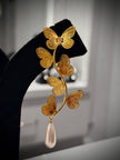 Gold Butterfly Vine Pearl Dangler Earrings Set