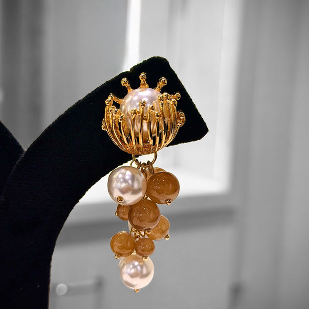 Crown Pearl Cluster Dangle Earrings Set