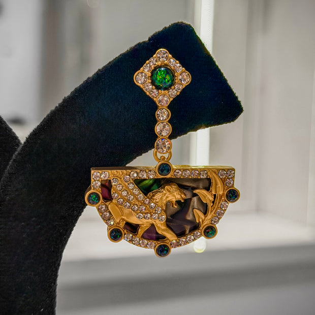 Gold Royal Lioness Dangle Earrings Set