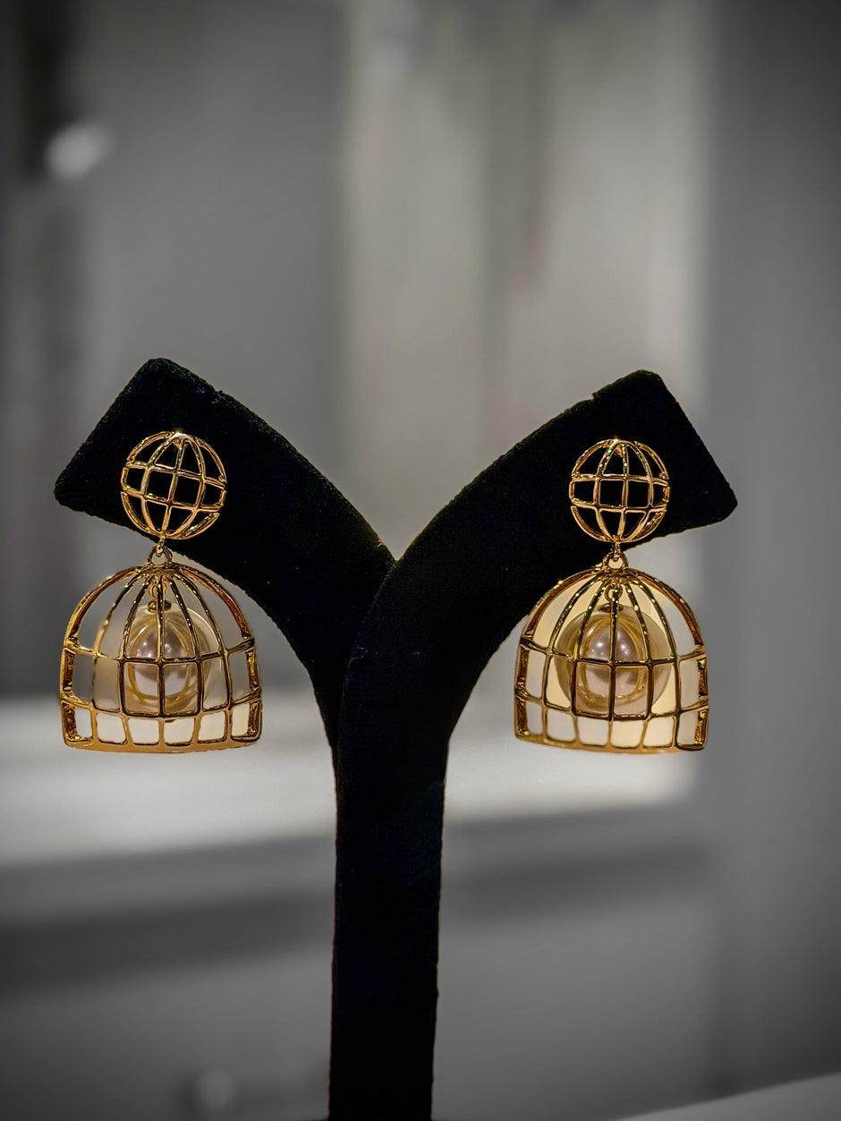 Gold cage earrings 