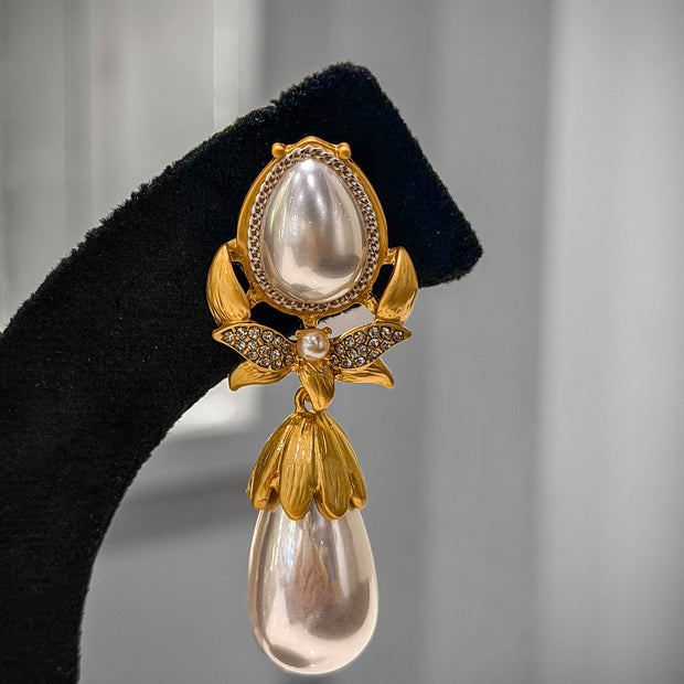 Gold Pearl CZ Dangler Earrings Set