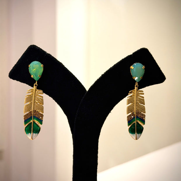 Gold Safire Feather Dangler Earrings Set