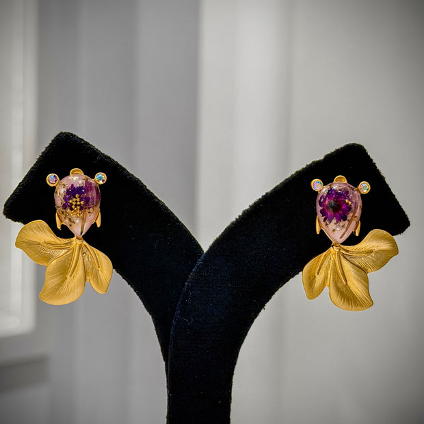 Gold Resin Floral Drop Earrings Set