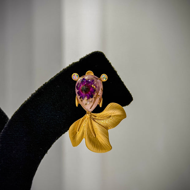 Gold Resin Floral Drop Earrings Set