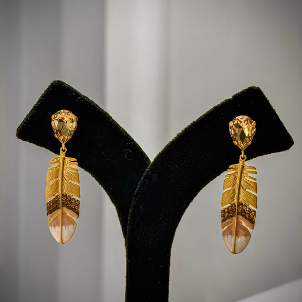 Gold Safire Feather Dangler Earrings Set