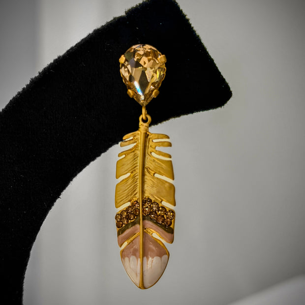 Gold Safire Feather Dangler Earrings Set