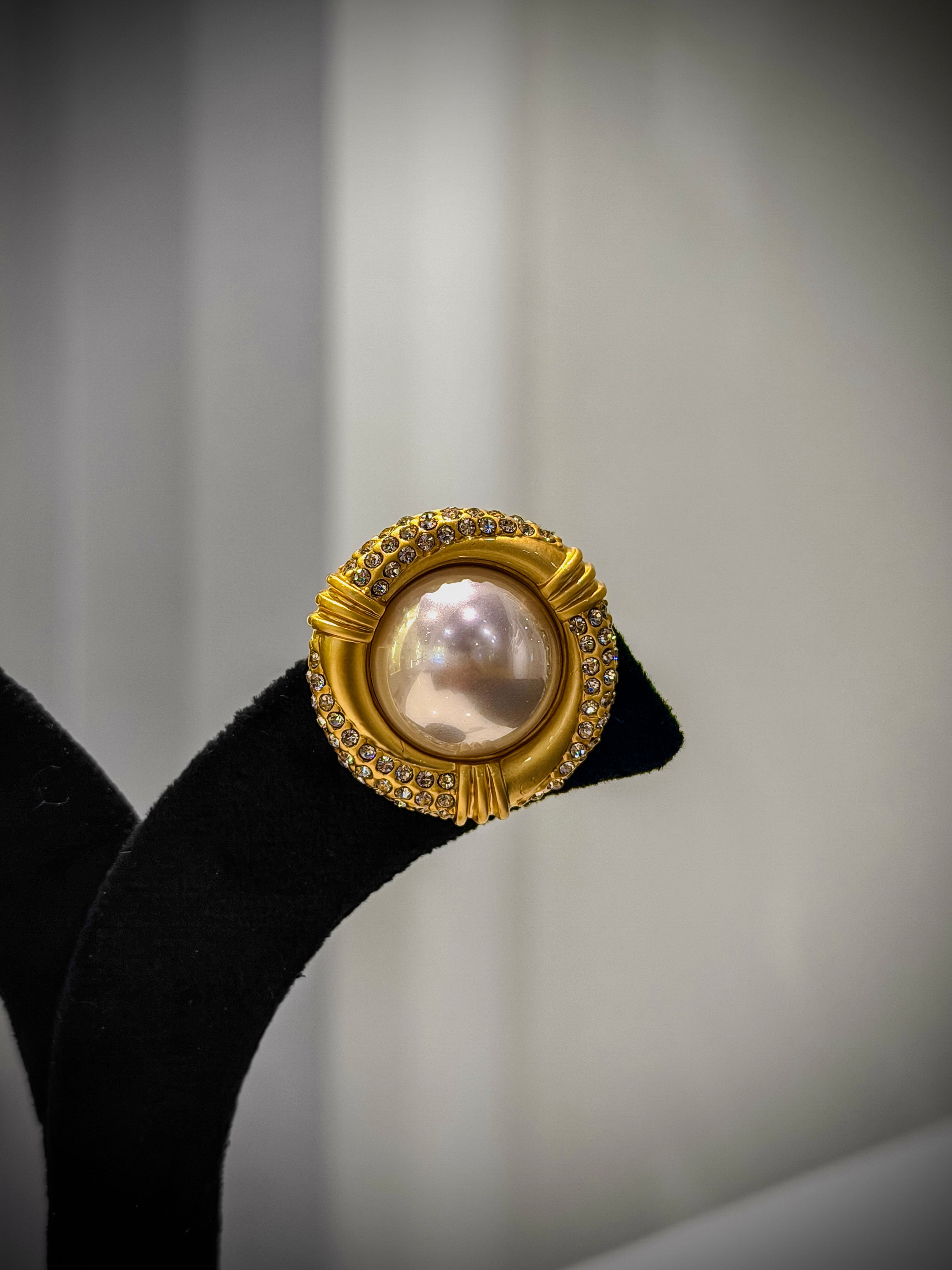 Gold Vintage Pearl CZ Studs Earrings Set