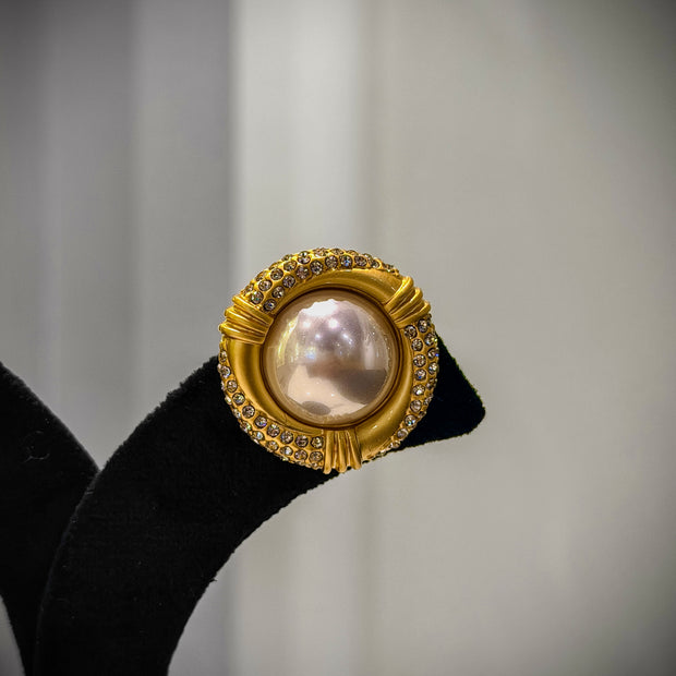 Gold Vintage Pearl CZ Studs Earrings Set