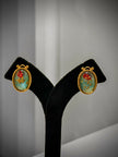 Gold Red & Green Floral Oval Studs Earrings Set
