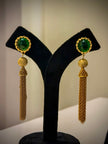 Gold Emerald Stone Gold Tassel Earrings Set