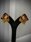 Gold Floral Pearl CZ Stud Earrings Set